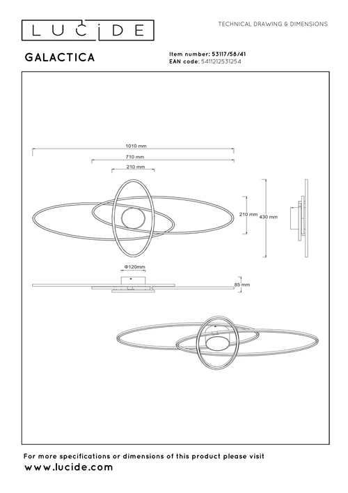 Lucide GALACTICA - Flush ceiling light - LED Dim. - CCT - 1x60W 2700K/4000K - Taupe - Essential - technical
